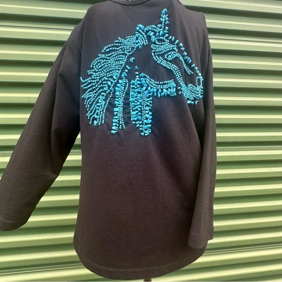 Don’t Mess With Texas Beaded Horse Top 3/4 Sleeve Westernwear Boutique Sz L - Picture 2 of 9